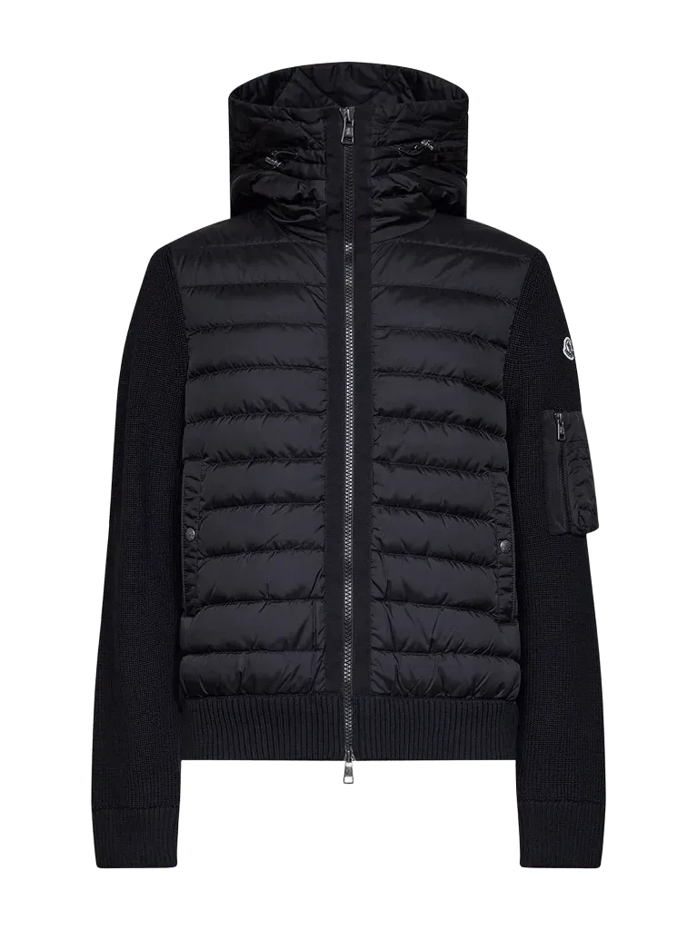 Moncler Hooded Quilted Hybrid Down Jacket — Black