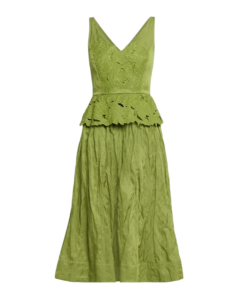 Sleeveless Floral Embroidered Peplum Midi Dress