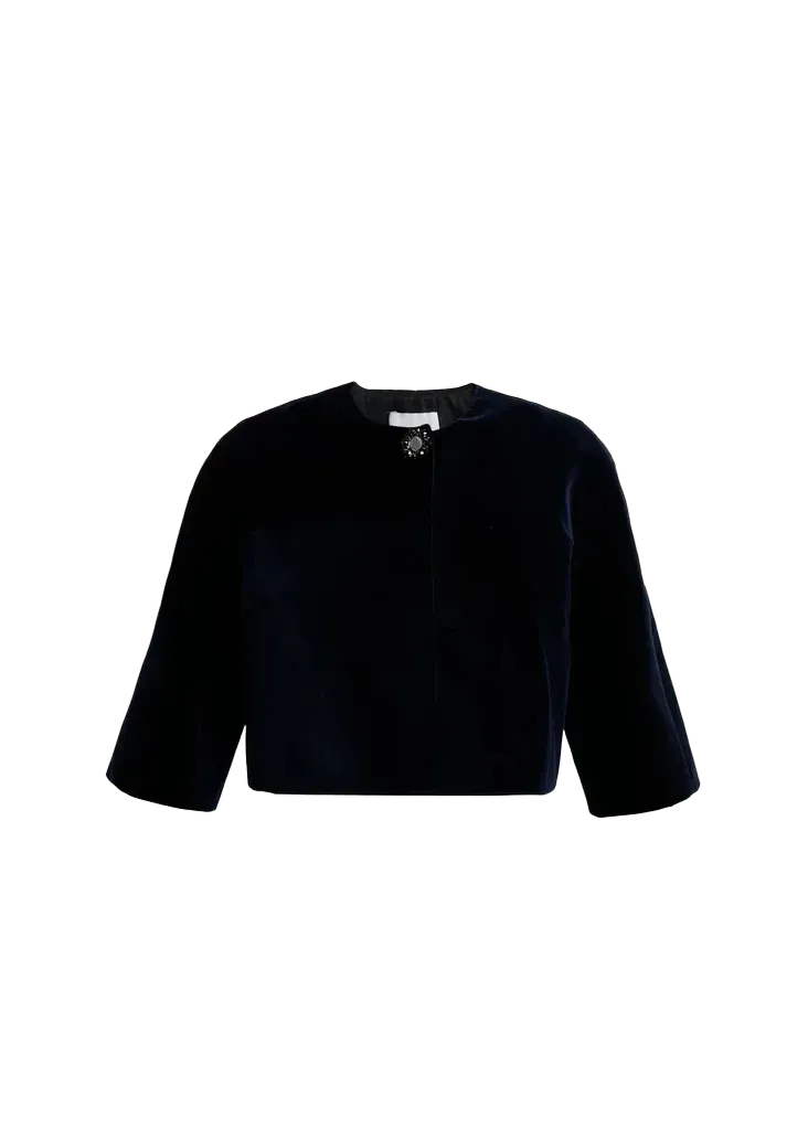 Embellished Velvet Elbow-Sleeve Bolero Jacket