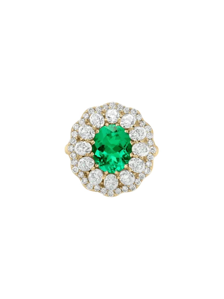 TATE RING IN LAB EMERALD AND MOISSANITE, GOLD VERMEIL
