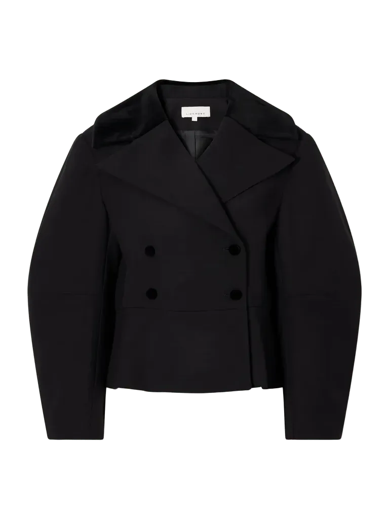 Jiani double-breatsted velvet-trimmed wool-crepe jacket