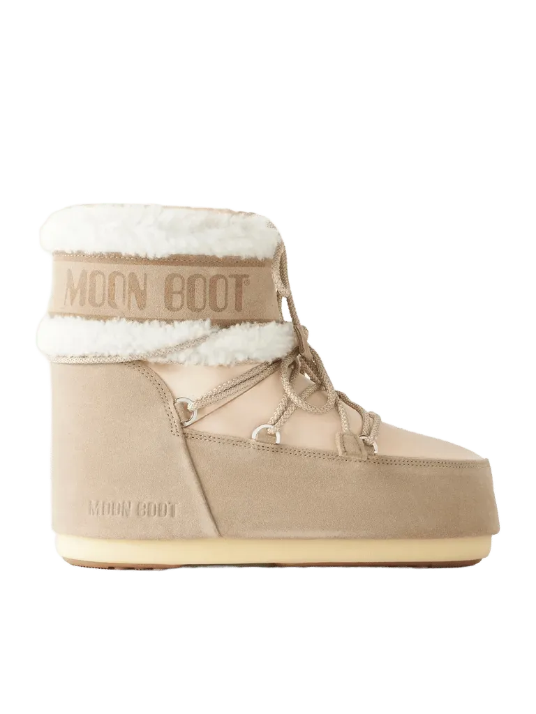 Icon suede-trimmed shearling and satin boots