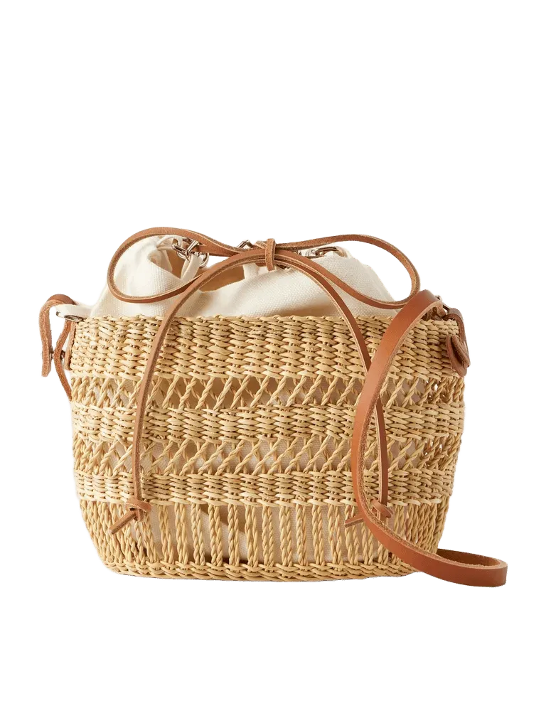 Minette leather-trimmed raffia shoulder bag - neutral - One Size
