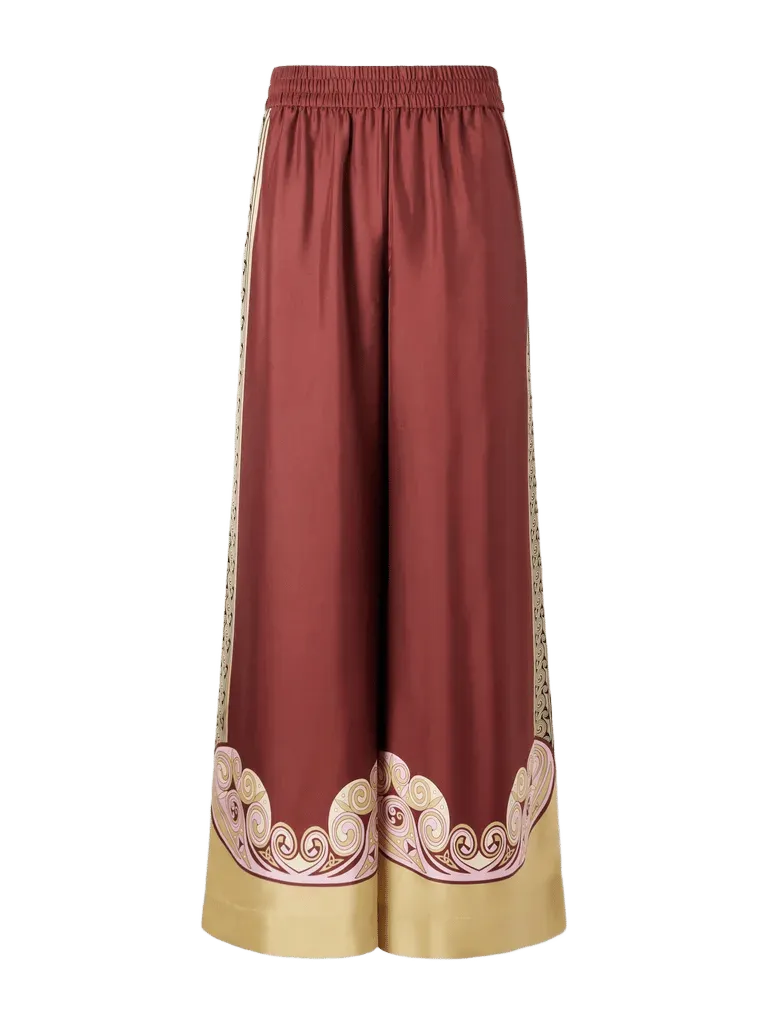 Palazzo printed silk-twill wide-leg pants