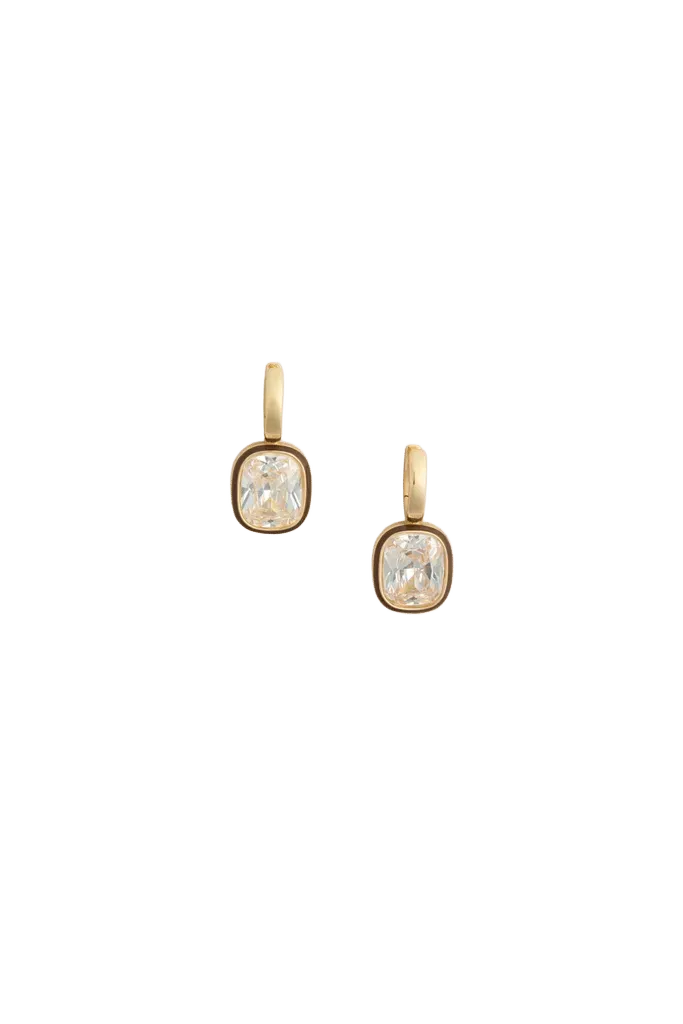 Dark Chocolate and White Cubic Cushion Drop Earrings