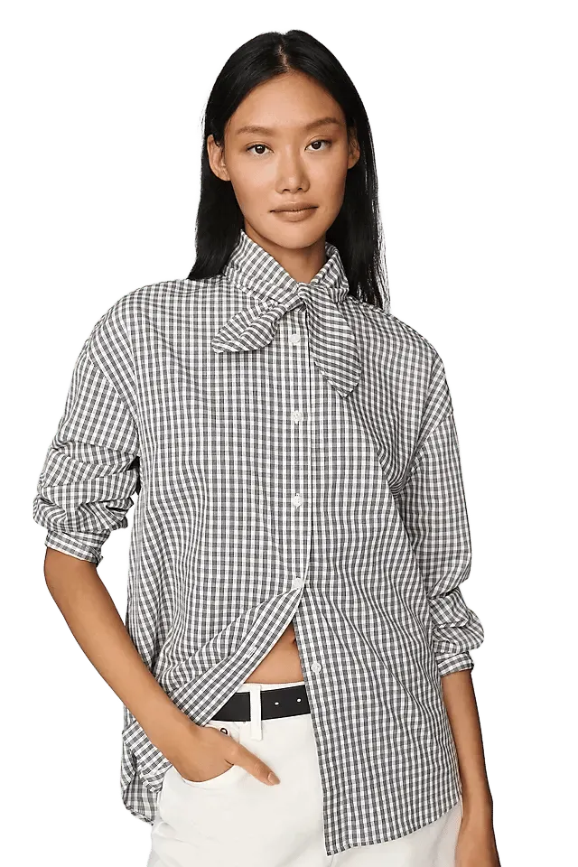 Elodie Clair 100% Cotton Tie-Neck Shirt