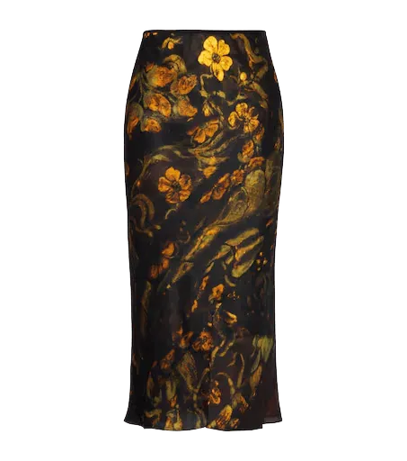 Floral silk satin slip skirt