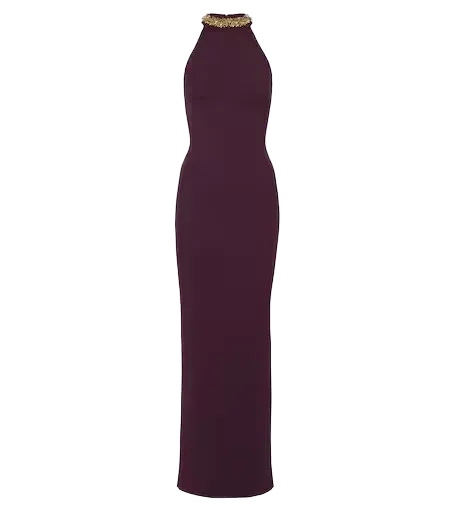 Embellished knitted halterneck gown