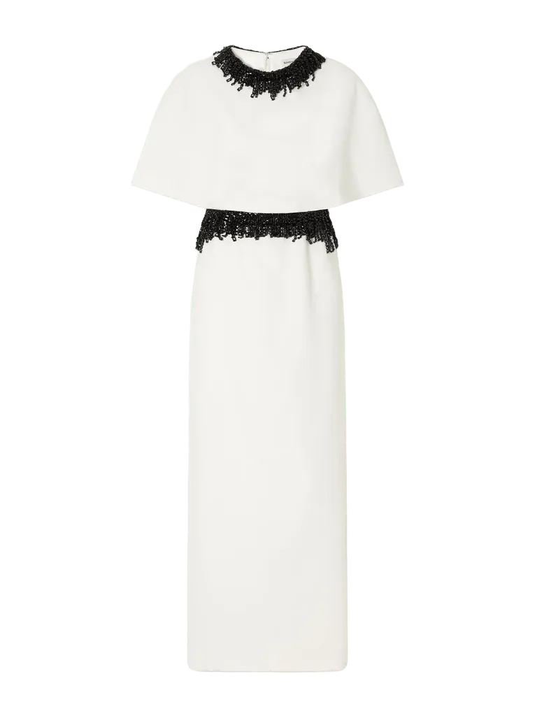 Vantrel cape-effect bead-embellished cady gown