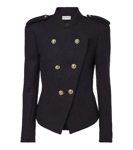 Double-breasted wool-blend tweed jacket