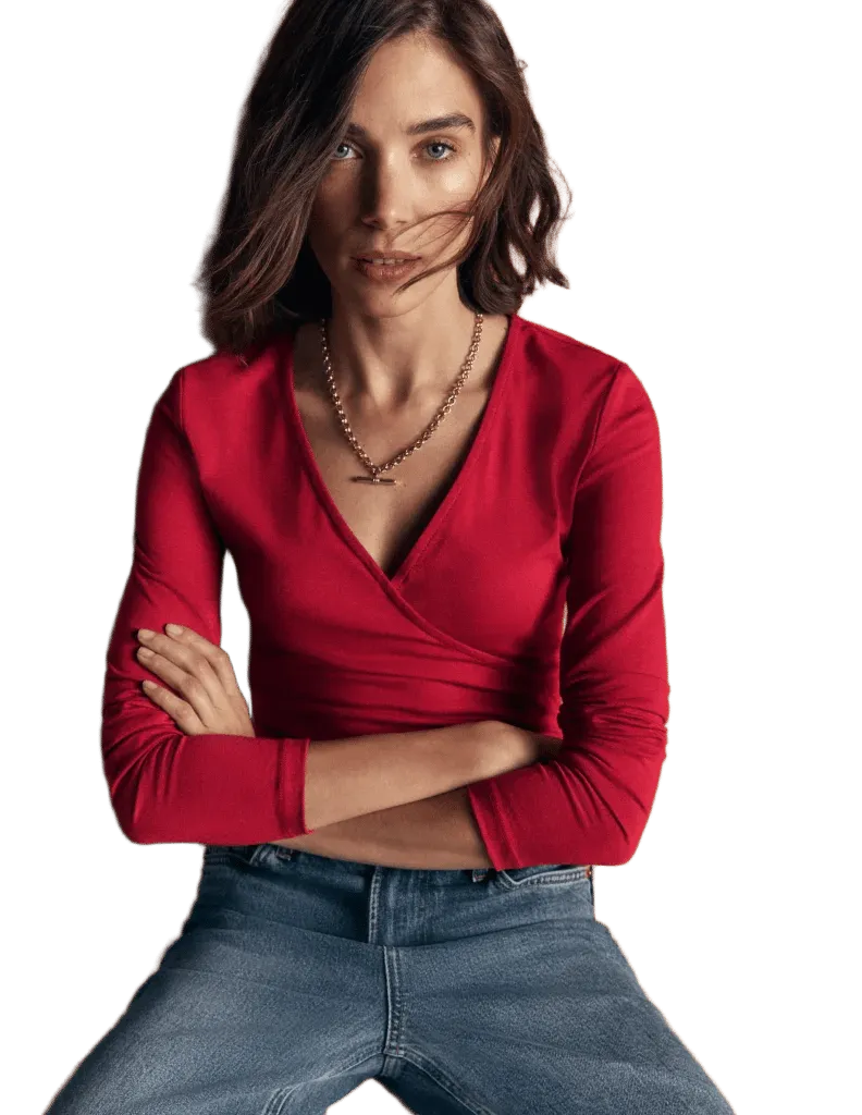 Ruched Long Sleeve Wrap Top