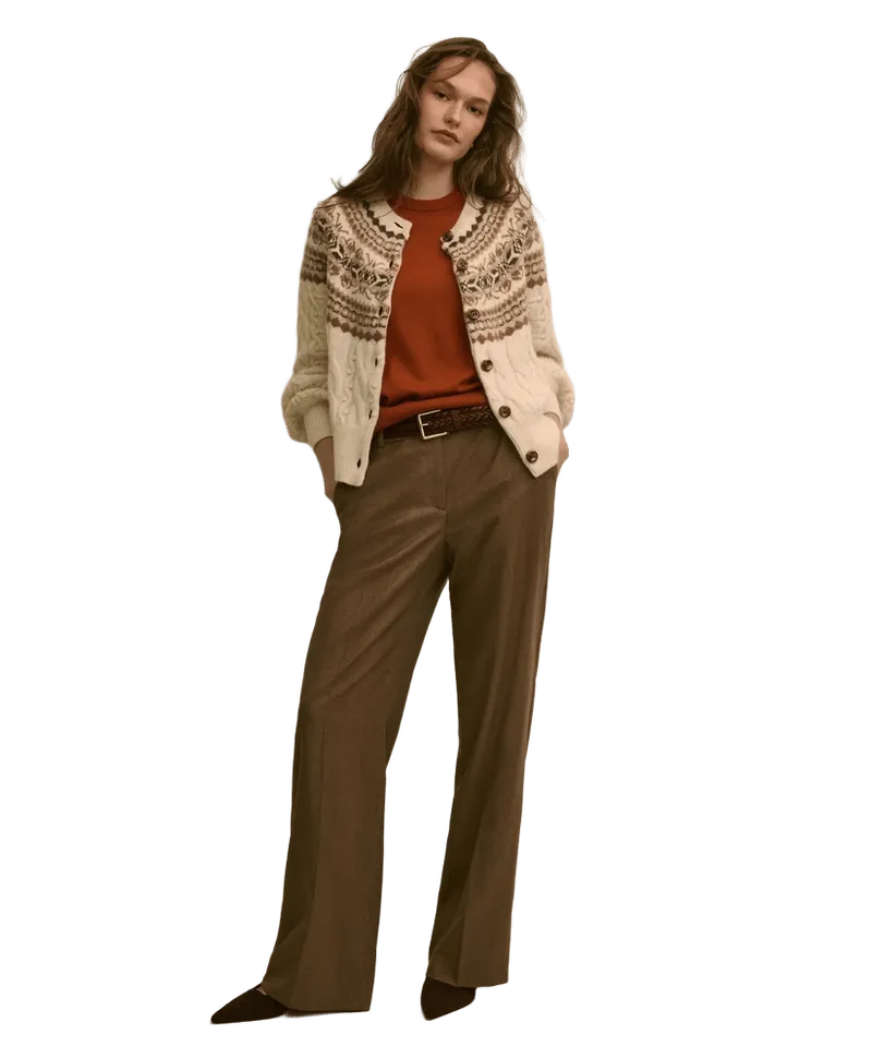 Wool Blend Herringbone Wide-Leg Pants