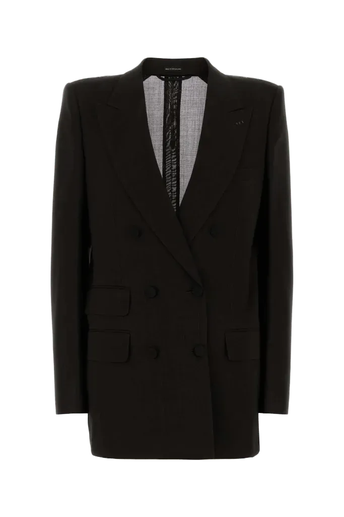 Tom Ford Double-Breasted Wool Blazer — Black