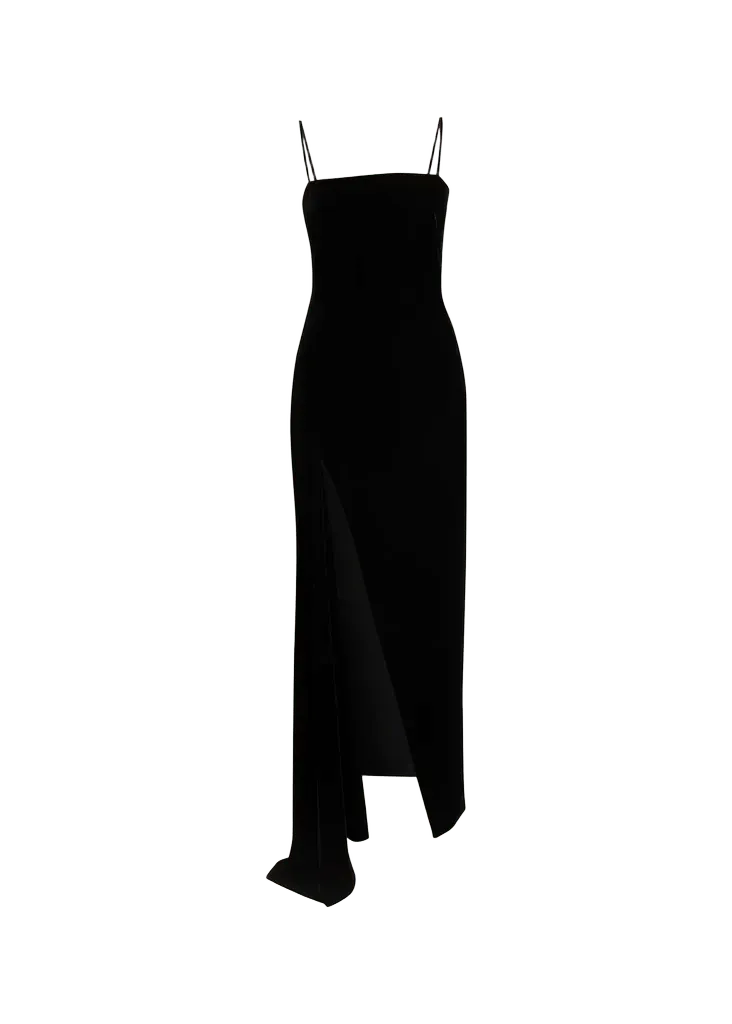 Sliced Long Velvet Slit Dress