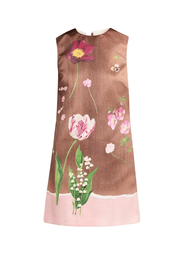 Oscar de la Renta Sleeveless Mixed Botanical Mini Shift Dress