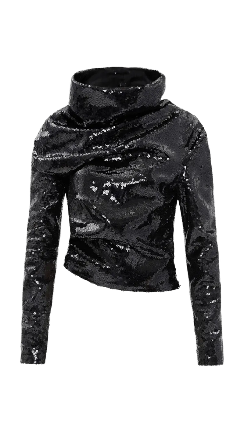 Sequin High Neck Long Sleeve Top