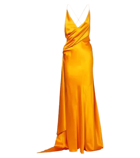 Asymmetric silk satin gown