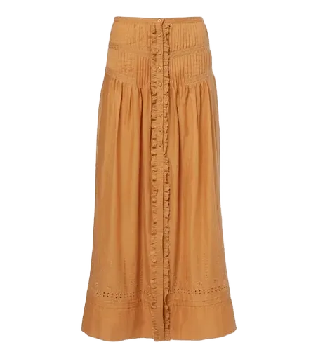 Loraine embroidered ruffled cotton maxi skirt