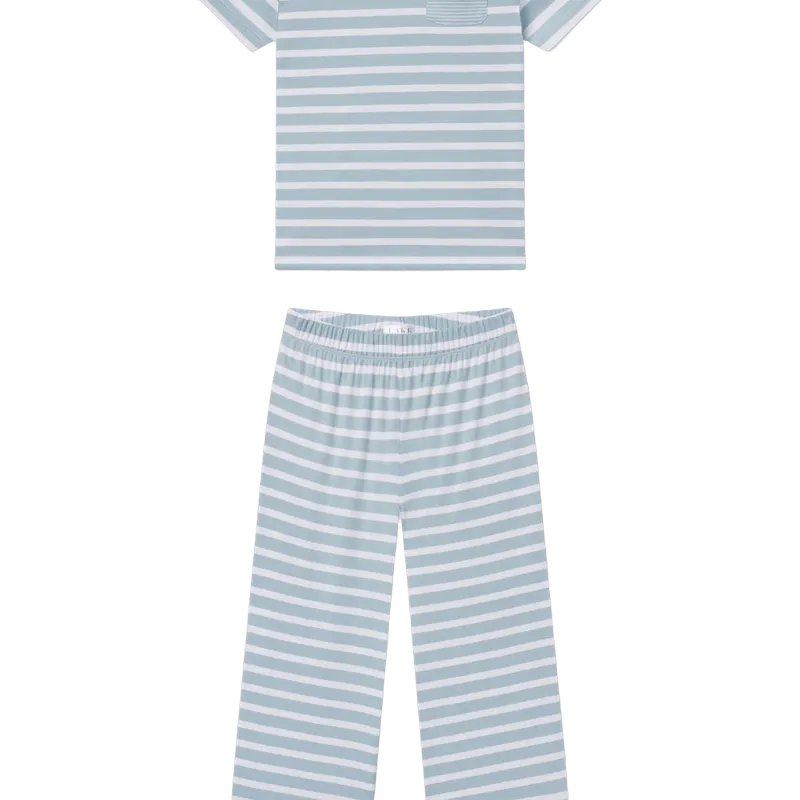 Pima Crew Wide Leg Pajama Set in Mixed Seabrook Stripe