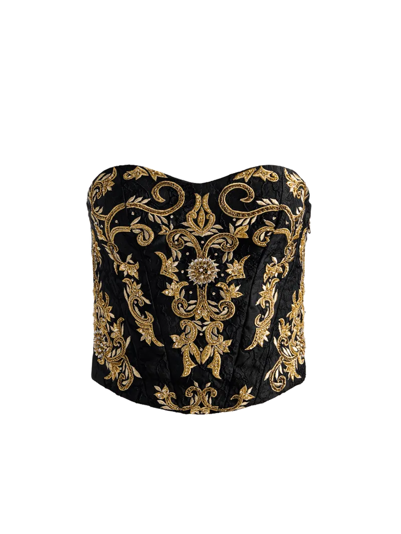 ALECIA EMBELLISHED BUSTIER - BLACK/GOLD