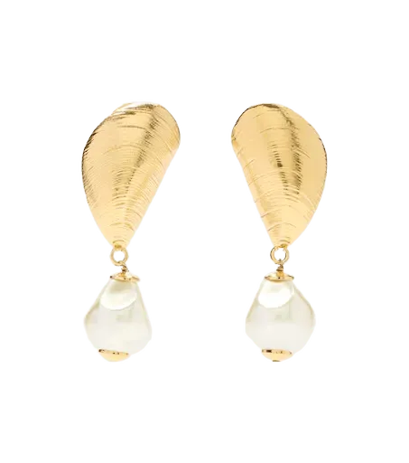 Mussel embellished clip-on drop earrings