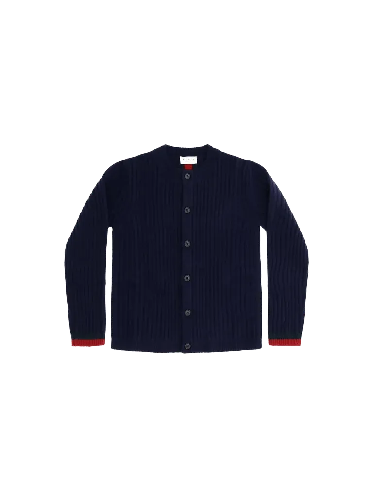 Gucci Ribbed Wool Cardigan — Navy