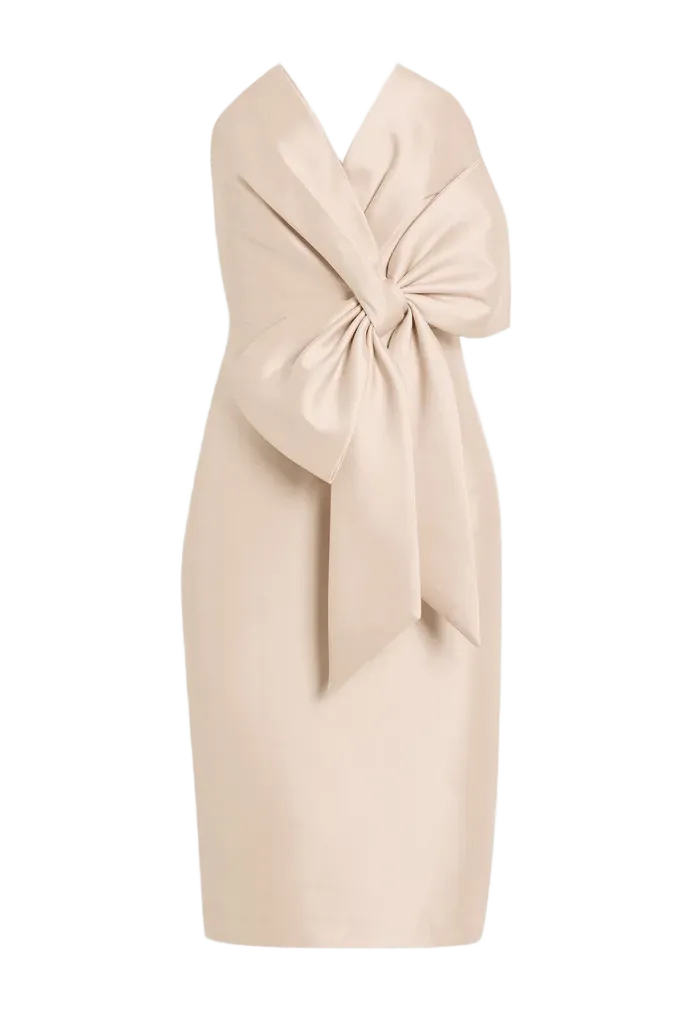Badgley Mischka Bow-Detailed Crepe Strapless Dress