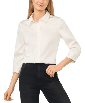 Women's 3/4-Sleeve Satin Button-Down Blouse
