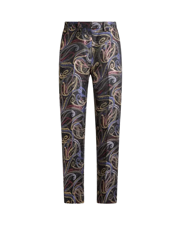 CROPPED TROUSERS IN DUCHESSE JACQUARD WITH PAISLEY FOLIAGE MOTIF