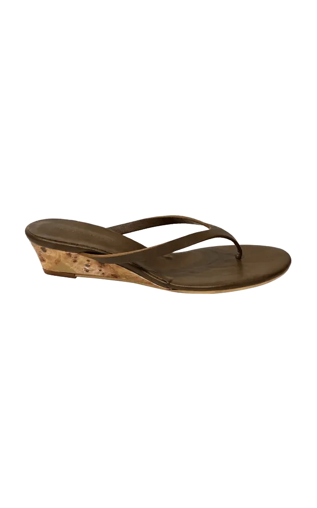 Scala Wooden Leather Wedge Sandals