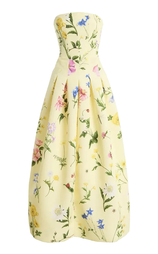 Strapless Alpine Meadow Faille Maxi Dress