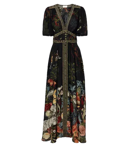Embellished printed silk satin maxi dress