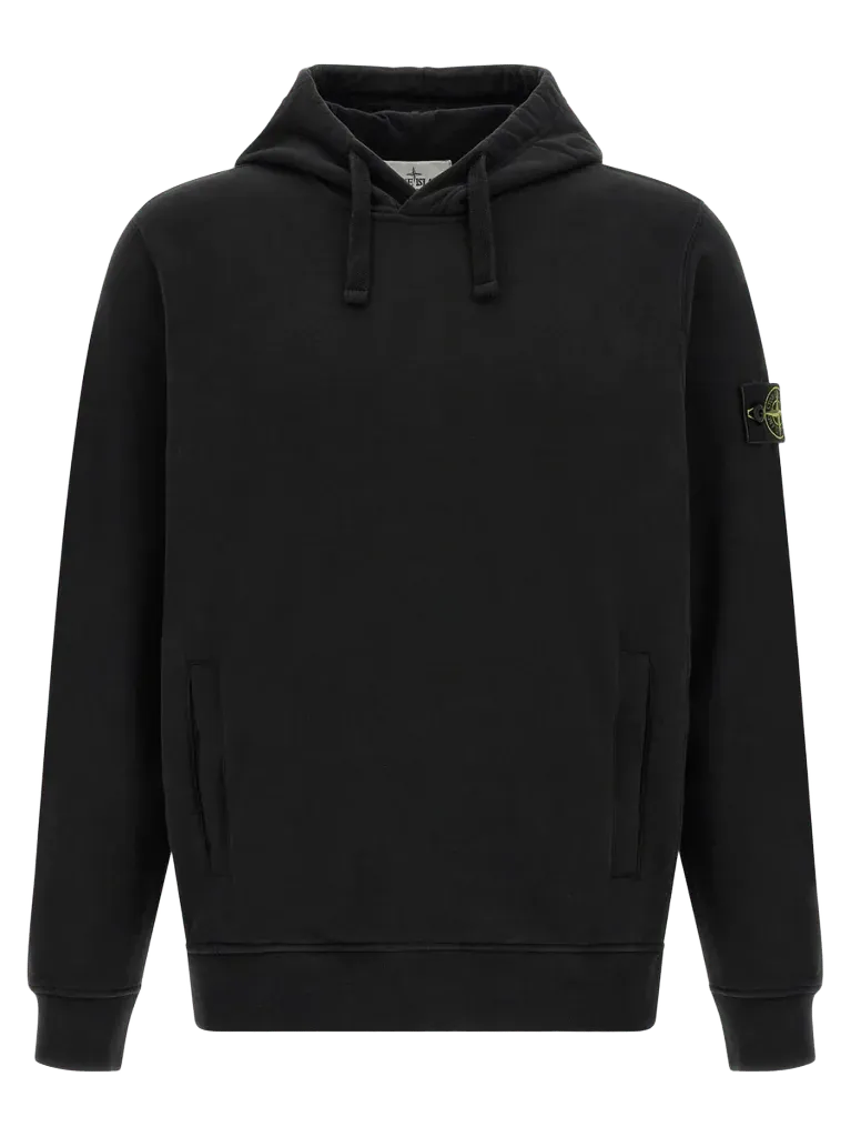Stone Island Cotton Logo-Patch Hoodie — Black