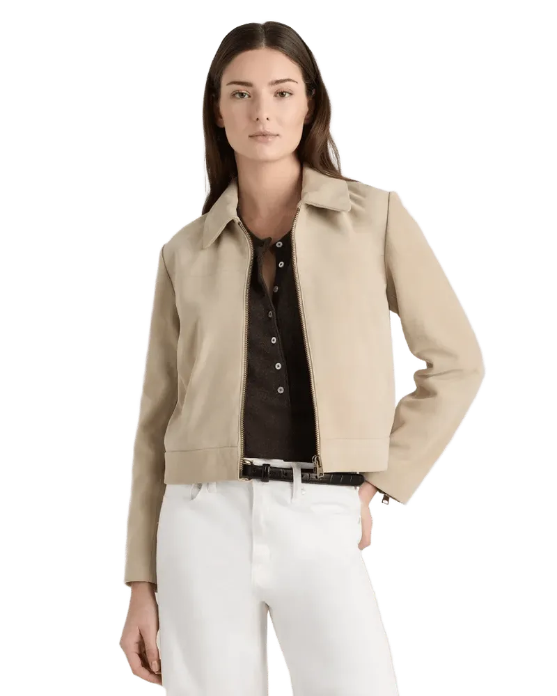 100% Suede Cropped Zip-Front Jacket