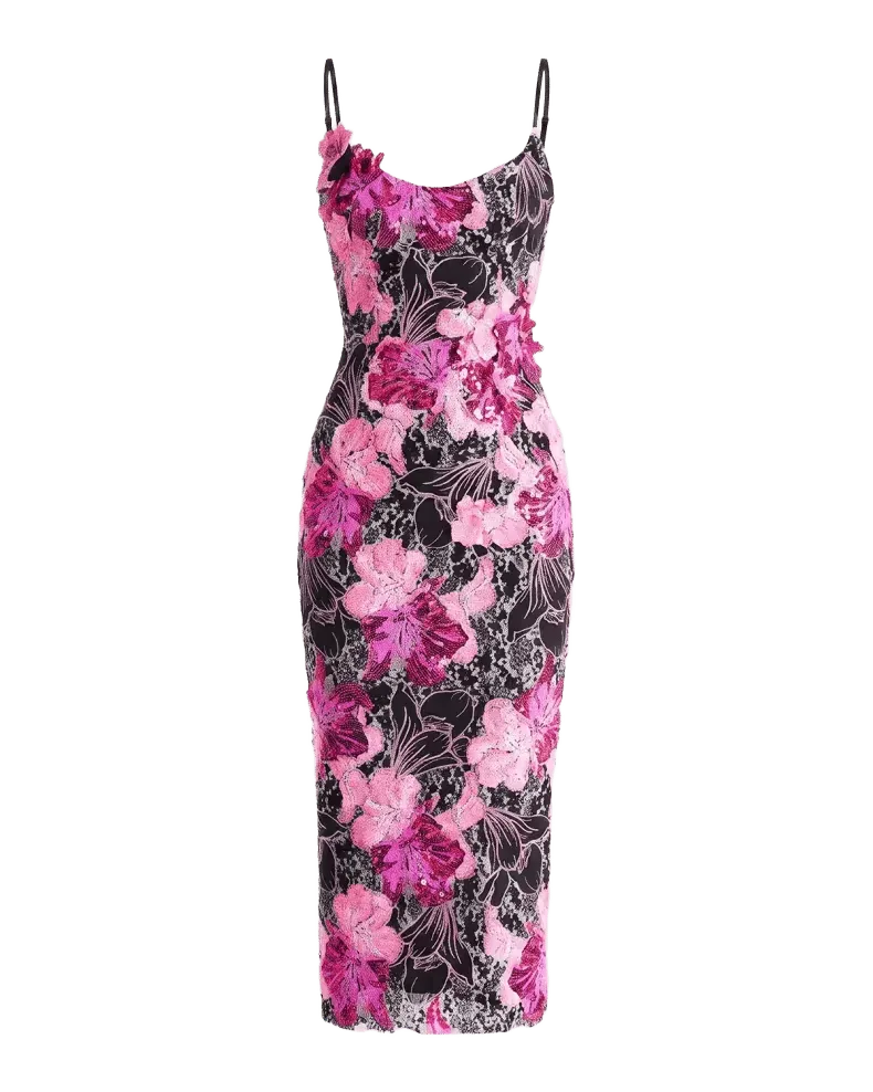 Emilia Sequin Floral Bodycon Midi Dress