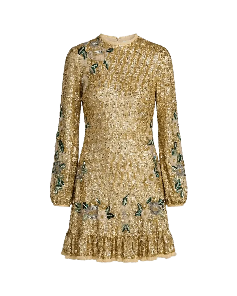 Long-Sleeve Sequin Flutter Mini Dress