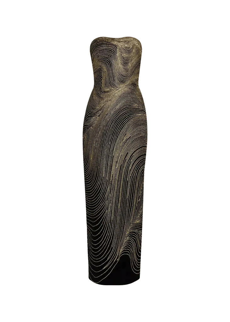 Strapless Shimmering Velvet Column Gown