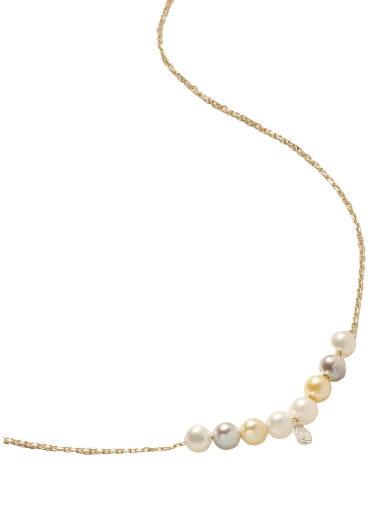 14-karat gold, pearl and diamond necklace - gold - One Size
