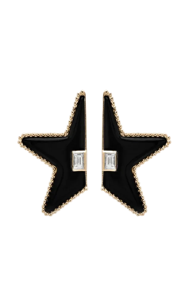Star Power Split Onyx and Baguette Diamond Earrings