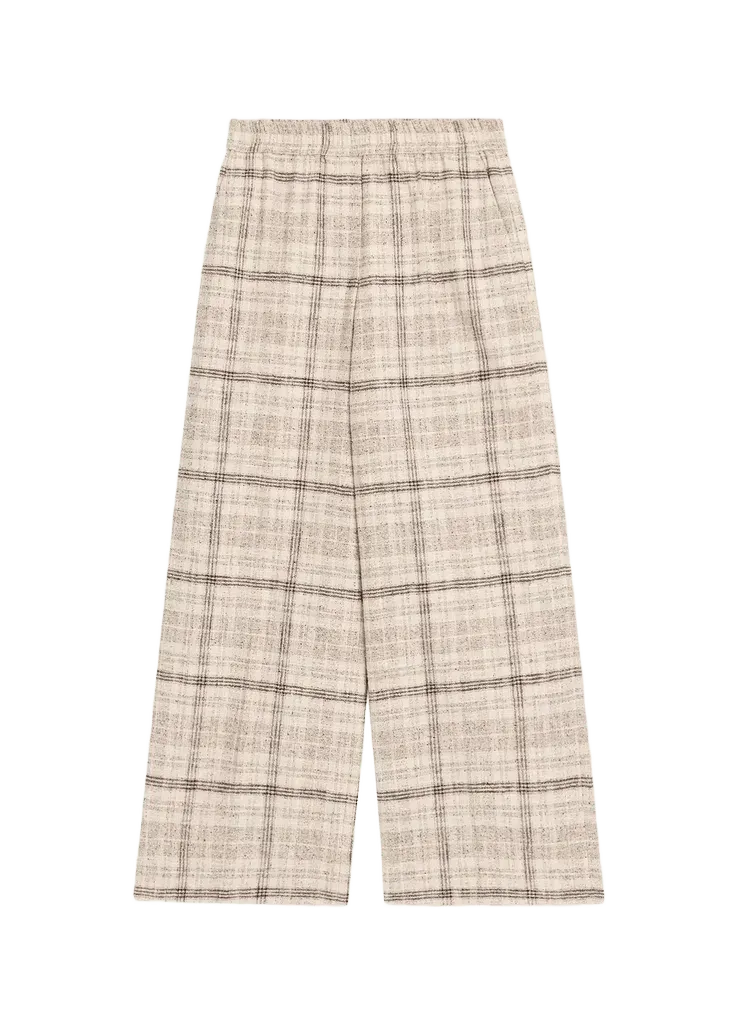Cotton Silk Tweed Wide-Leg Pull-On Pants