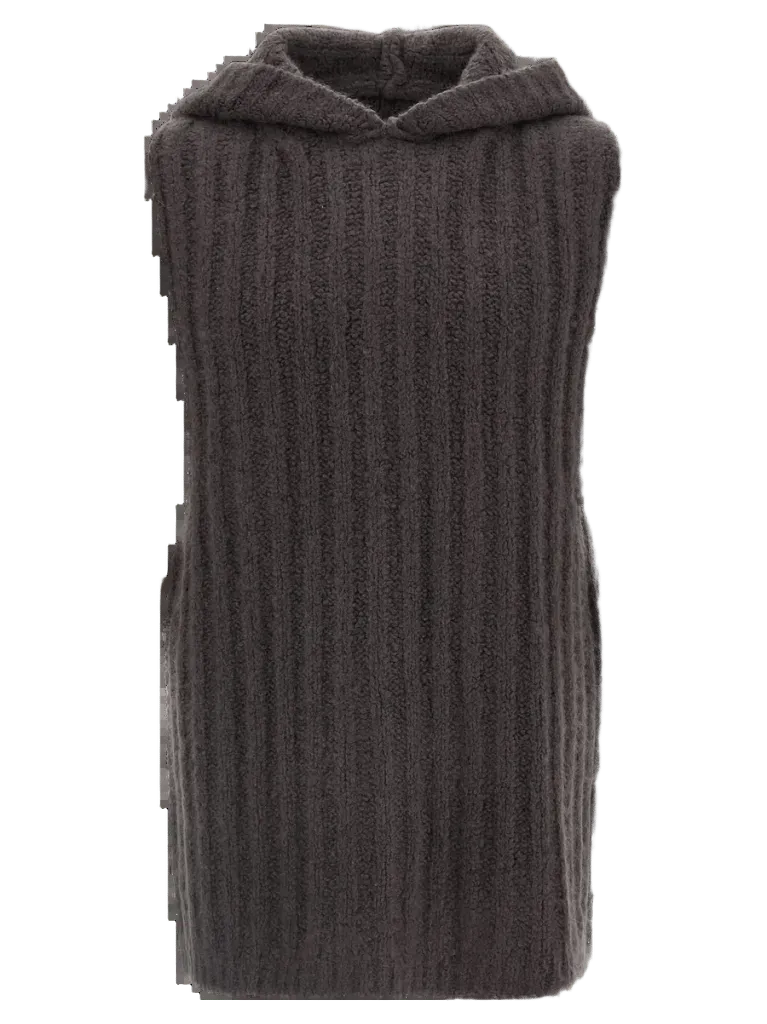 Rick Owens Hooded Cashmere Tank Top — Gray