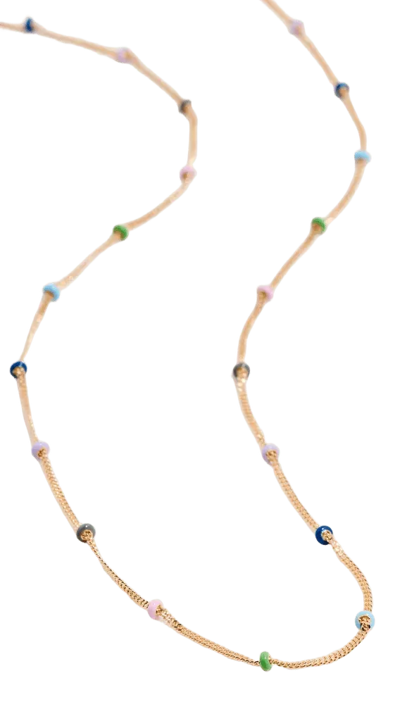 14k Gold Oval Mixed Color Enamel Curb Satellite Chain Necklace