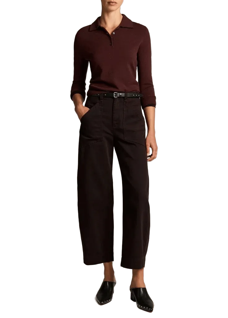 Washed Cotton Twill Mid-Rise Utility Pant