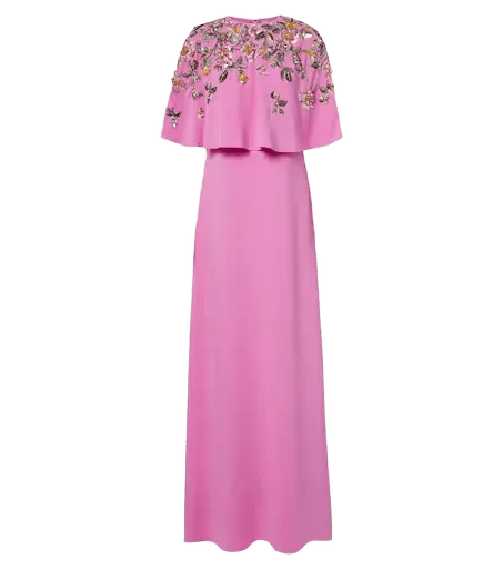 Caped floral silk-blend georgette gown