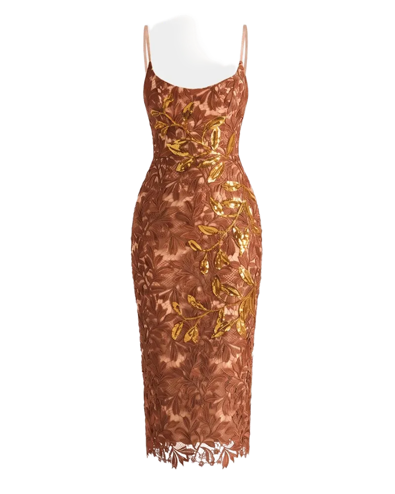Charlotte Floral Lace Column Midi Dress