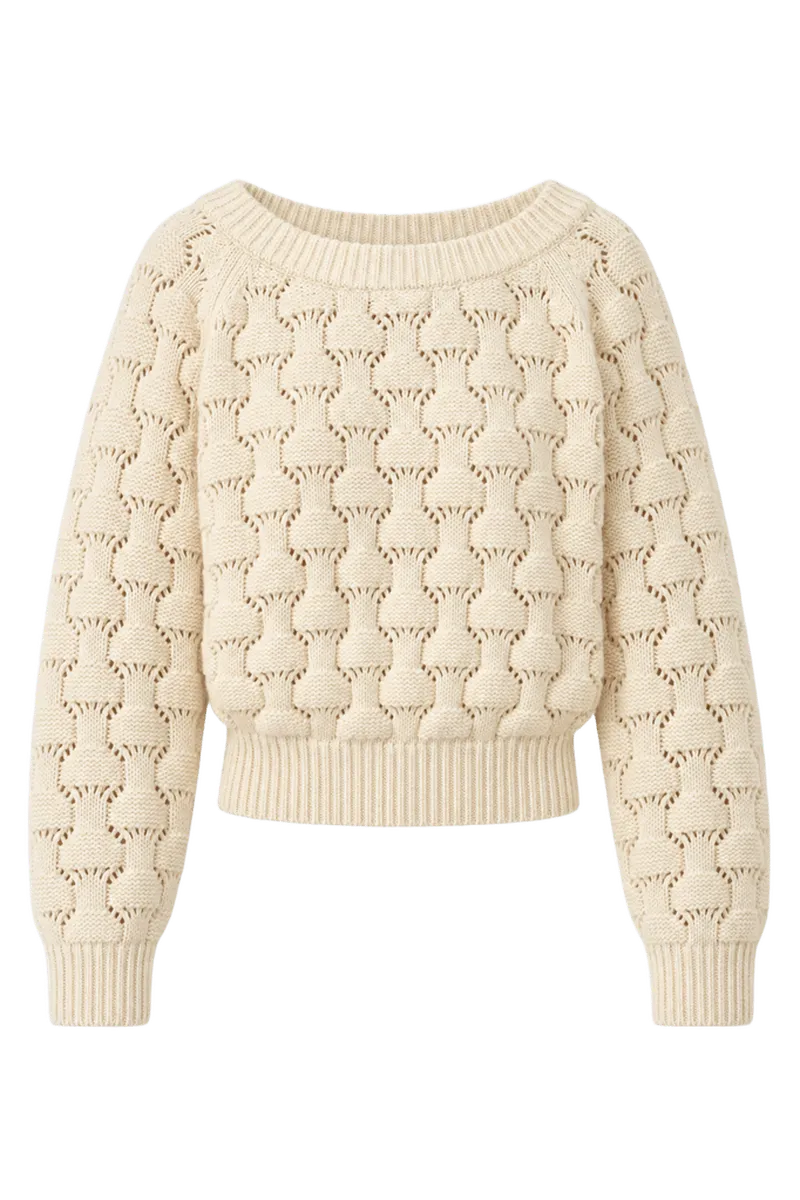 Long Sleeve Ballet Neck Sweater in Winter White