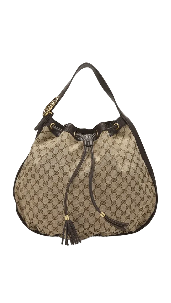 Gucci Canvas Interlocking Drawstring Large Hobo Bag