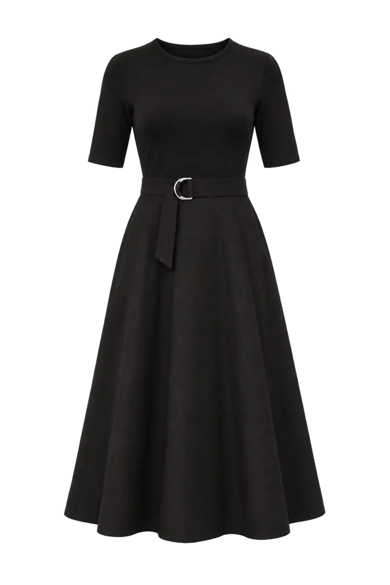 Mixed Media Flare Midi Dress