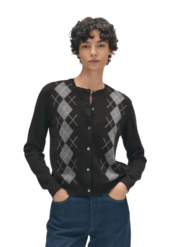 Una Argyle Crewneck Cardigan