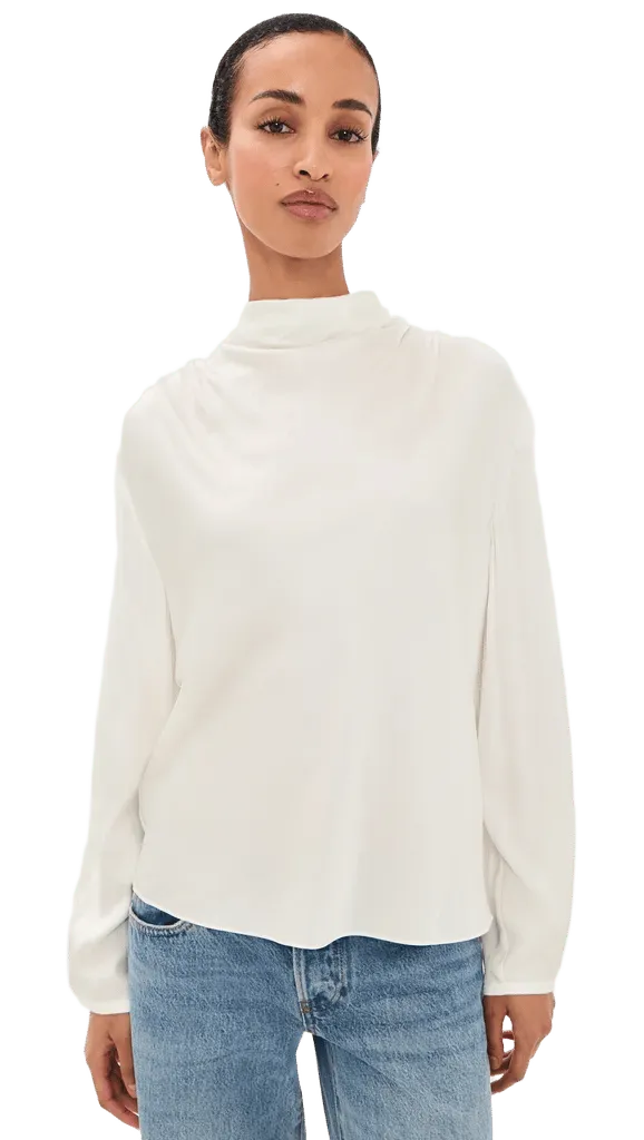Draped Cowl Neck Silk Blouse